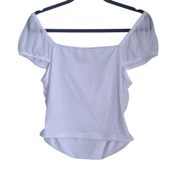 SHEIN white crop top with sheer sleeves size Large - Picture 2 of 3